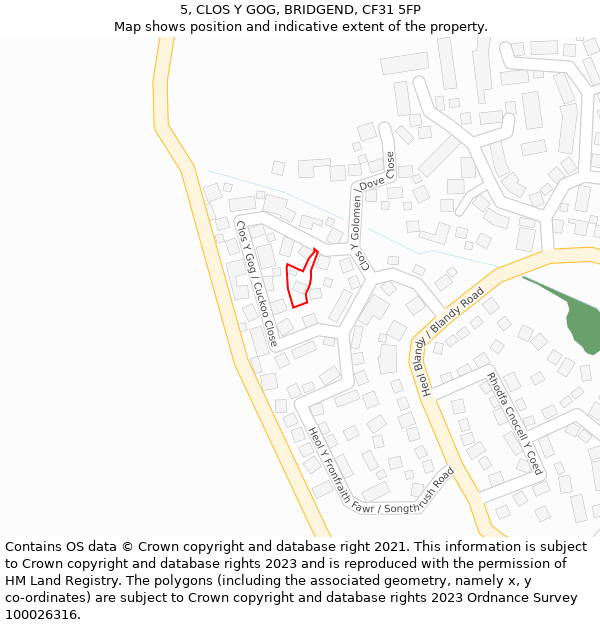 5, CLOS Y GOG, BRIDGEND, CF31 5FP: Location map and indicative extent of plot
