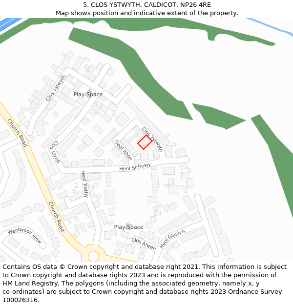 5, CLOS YSTWYTH, CALDICOT, NP26 4RE: Location map and indicative extent of plot