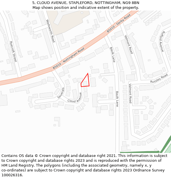 5, CLOUD AVENUE, STAPLEFORD, NOTTINGHAM, NG9 8BN: Location map and indicative extent of plot