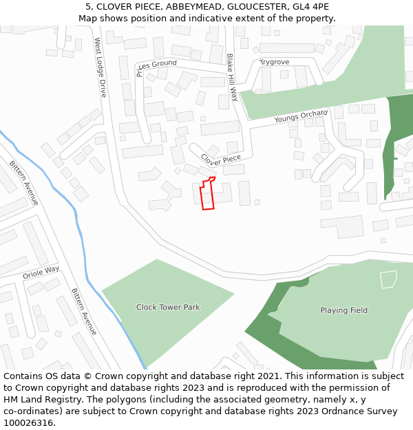 5, CLOVER PIECE, ABBEYMEAD, GLOUCESTER, GL4 4PE: Location map and indicative extent of plot