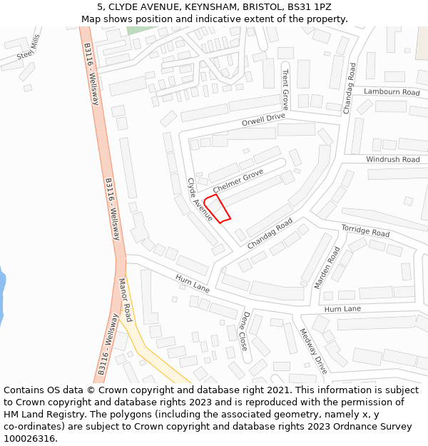 5, CLYDE AVENUE, KEYNSHAM, BRISTOL, BS31 1PZ: Location map and indicative extent of plot