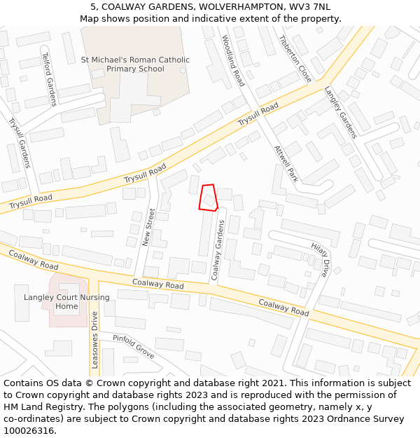 5, COALWAY GARDENS, WOLVERHAMPTON, WV3 7NL: Location map and indicative extent of plot
