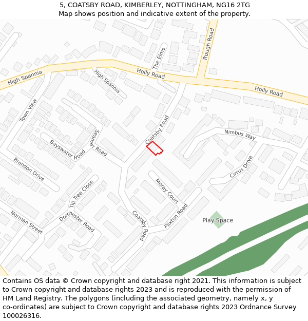 5, COATSBY ROAD, KIMBERLEY, NOTTINGHAM, NG16 2TG: Location map and indicative extent of plot