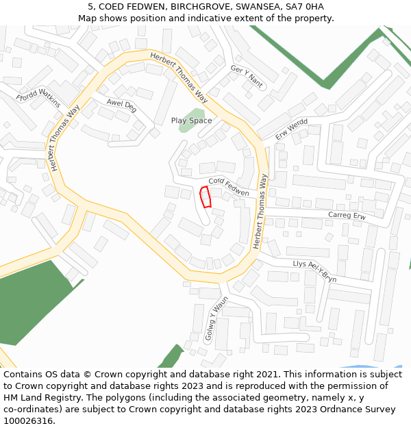 5, COED FEDWEN, BIRCHGROVE, SWANSEA, SA7 0HA: Location map and indicative extent of plot