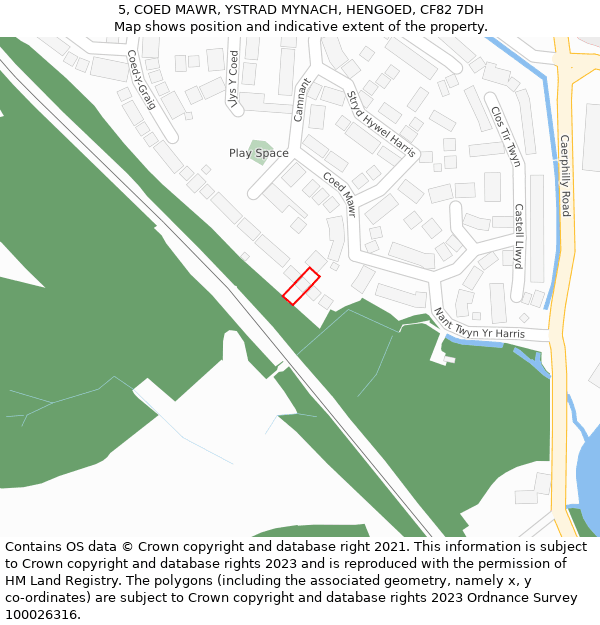 5, COED MAWR, YSTRAD MYNACH, HENGOED, CF82 7DH: Location map and indicative extent of plot