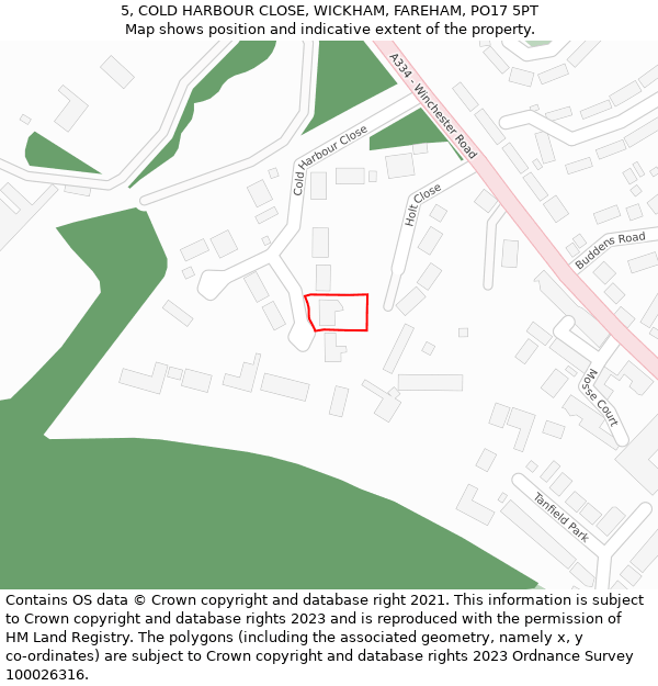 5, COLD HARBOUR CLOSE, WICKHAM, FAREHAM, PO17 5PT: Location map and indicative extent of plot