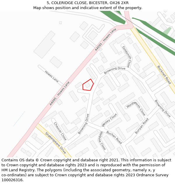 5, COLERIDGE CLOSE, BICESTER, OX26 2XR: Location map and indicative extent of plot