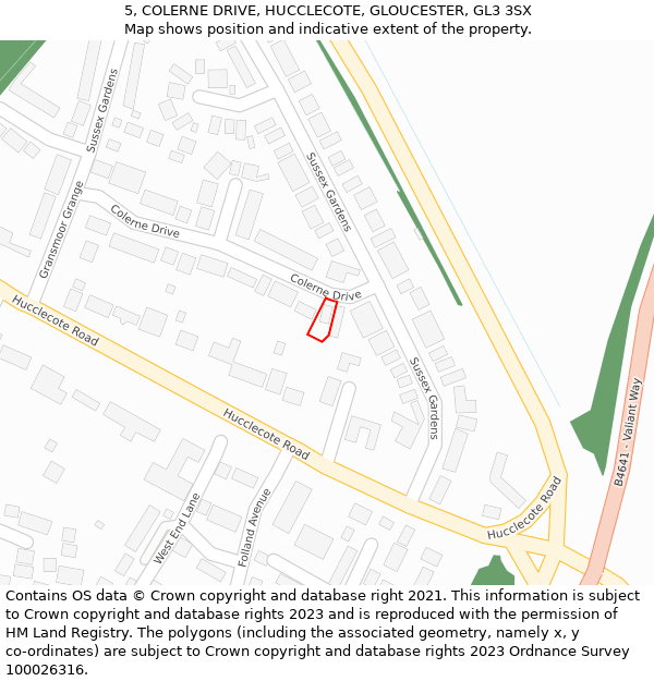5, COLERNE DRIVE, HUCCLECOTE, GLOUCESTER, GL3 3SX: Location map and indicative extent of plot