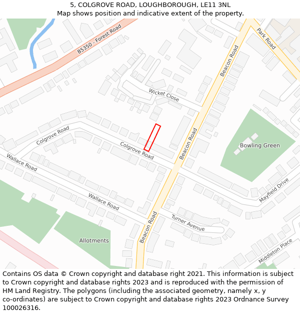 5, COLGROVE ROAD, LOUGHBOROUGH, LE11 3NL: Location map and indicative extent of plot