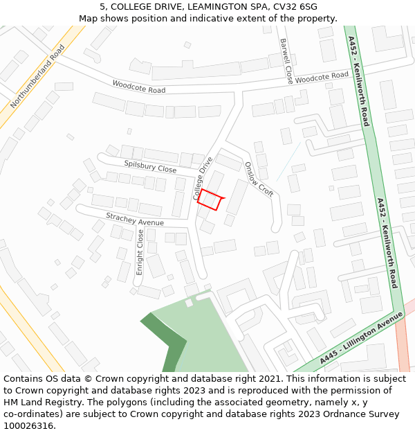 5, COLLEGE DRIVE, LEAMINGTON SPA, CV32 6SG: Location map and indicative extent of plot