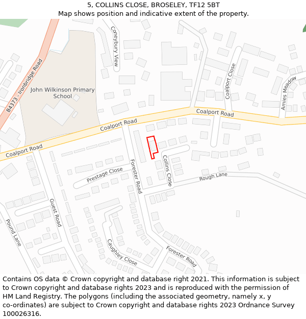 5, COLLINS CLOSE, BROSELEY, TF12 5BT: Location map and indicative extent of plot