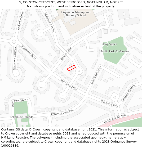 5, COLSTON CRESCENT, WEST BRIDGFORD, NOTTINGHAM, NG2 7FT: Location map and indicative extent of plot