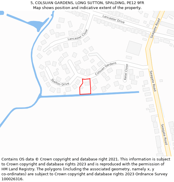 5, COLSUAN GARDENS, LONG SUTTON, SPALDING, PE12 9FR: Location map and indicative extent of plot