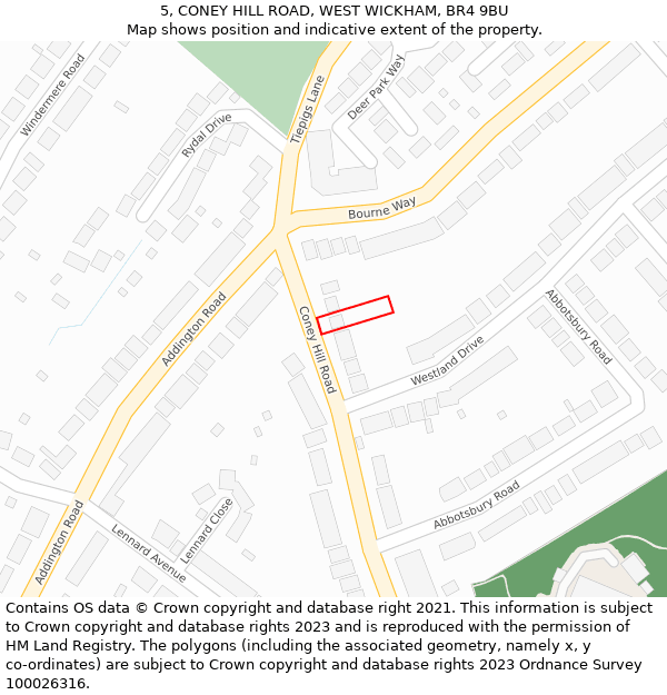 5, CONEY HILL ROAD, WEST WICKHAM, BR4 9BU: Location map and indicative extent of plot