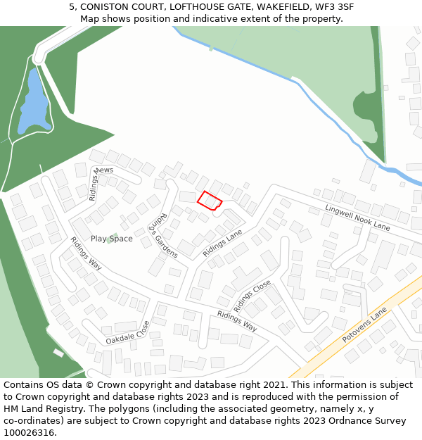 5, CONISTON COURT, LOFTHOUSE GATE, WAKEFIELD, WF3 3SF: Location map and indicative extent of plot