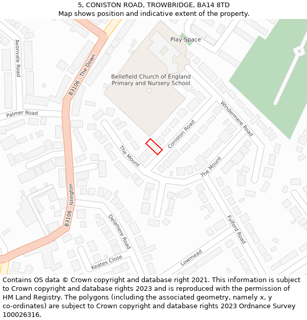 5, CONISTON ROAD, TROWBRIDGE, BA14 8TD: Location map and indicative extent of plot