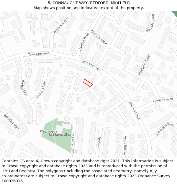 5, CONNAUGHT WAY, BEDFORD, MK41 7LB: Location map and indicative extent of plot