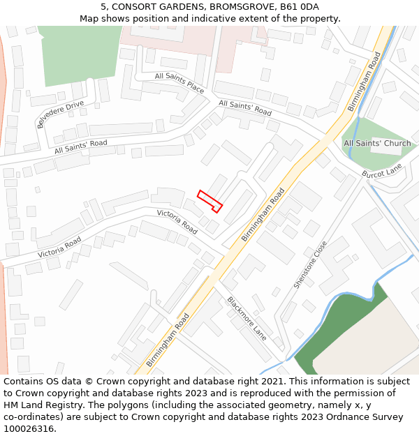 5, CONSORT GARDENS, BROMSGROVE, B61 0DA: Location map and indicative extent of plot