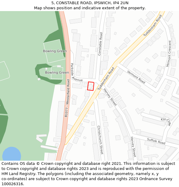 5, CONSTABLE ROAD, IPSWICH, IP4 2UN: Location map and indicative extent of plot