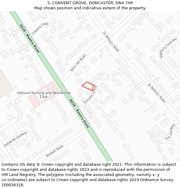 5, CONVENT GROVE, DONCASTER, DN4 7AR: Location map and indicative extent of plot