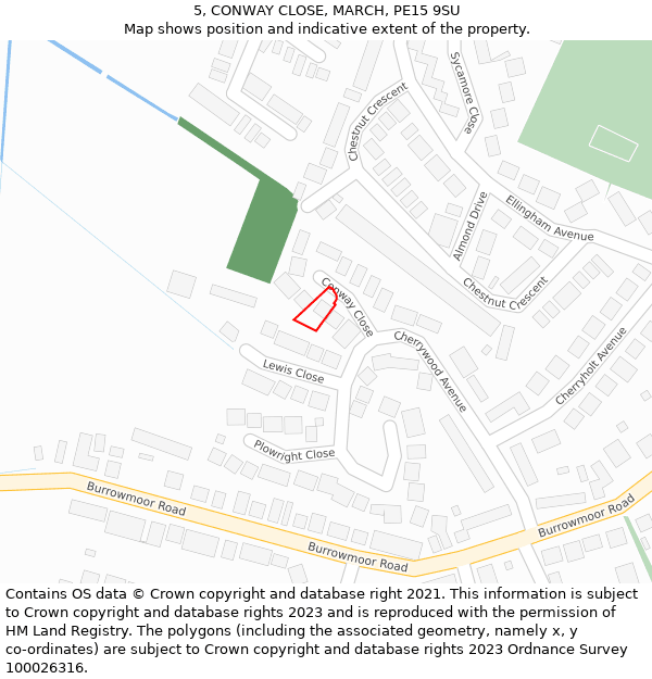 5, CONWAY CLOSE, MARCH, PE15 9SU: Location map and indicative extent of plot