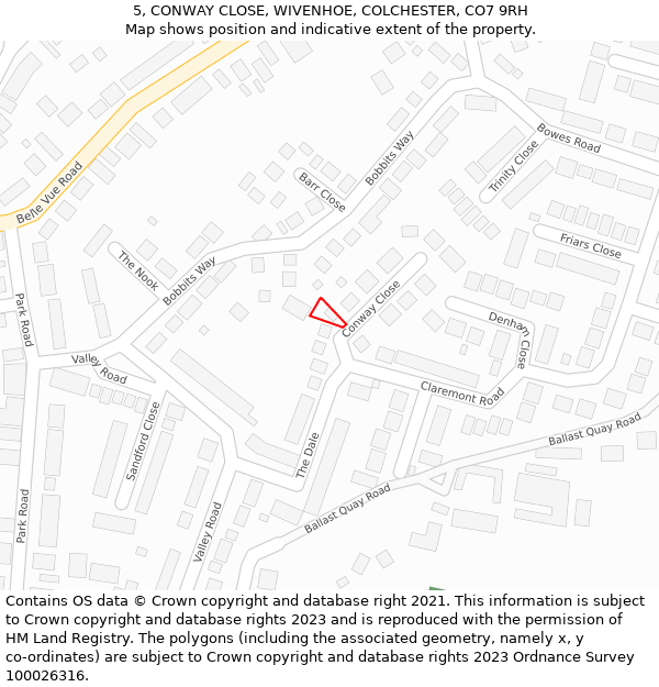 5, CONWAY CLOSE, WIVENHOE, COLCHESTER, CO7 9RH: Location map and indicative extent of plot