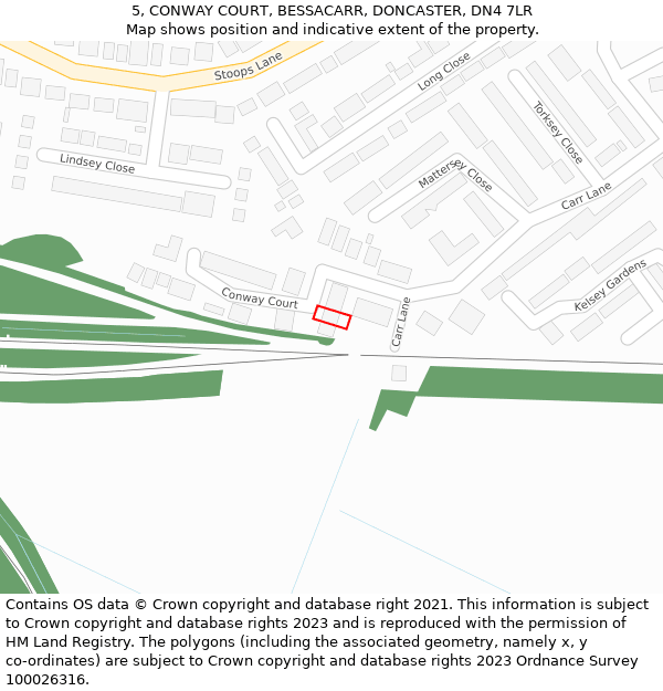 5, CONWAY COURT, BESSACARR, DONCASTER, DN4 7LR: Location map and indicative extent of plot