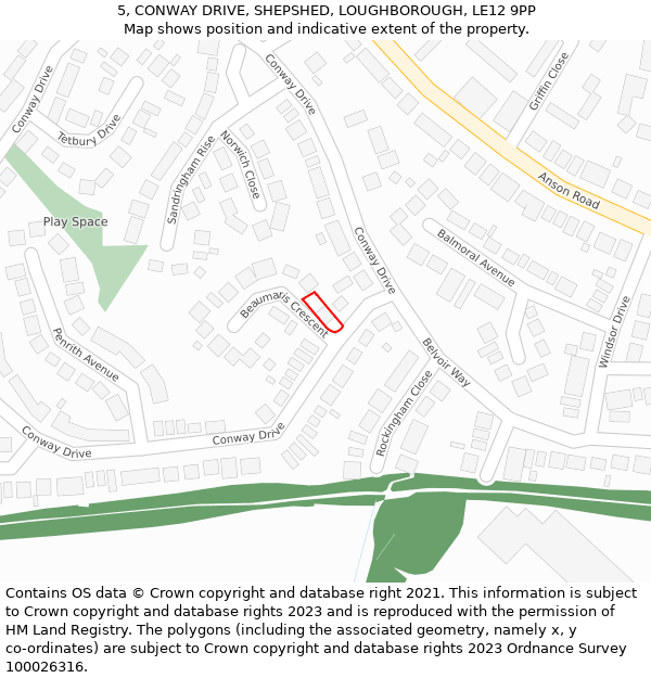 5, CONWAY DRIVE, SHEPSHED, LOUGHBOROUGH, LE12 9PP: Location map and indicative extent of plot