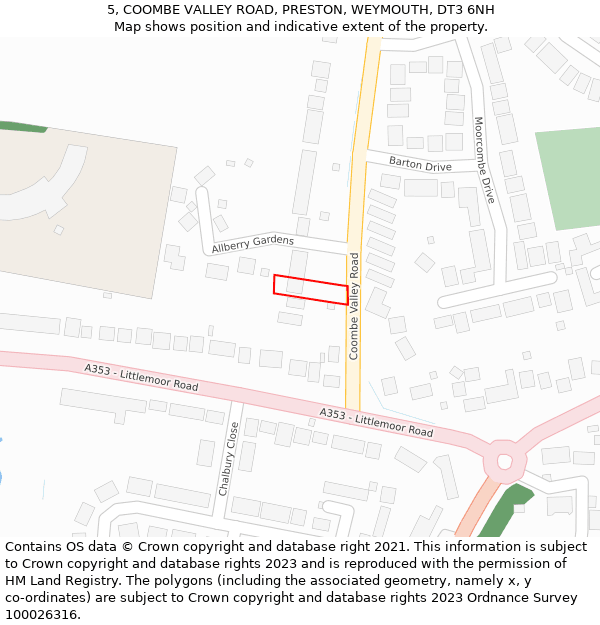5, COOMBE VALLEY ROAD, PRESTON, WEYMOUTH, DT3 6NH: Location map and indicative extent of plot