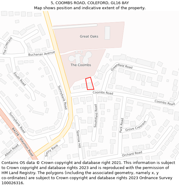 5, COOMBS ROAD, COLEFORD, GL16 8AY: Location map and indicative extent of plot