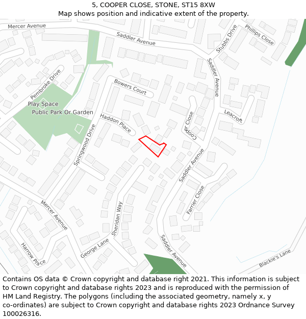 5, COOPER CLOSE, STONE, ST15 8XW: Location map and indicative extent of plot