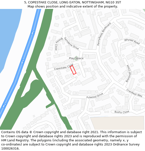 5, COPESTAKE CLOSE, LONG EATON, NOTTINGHAM, NG10 3ST: Location map and indicative extent of plot