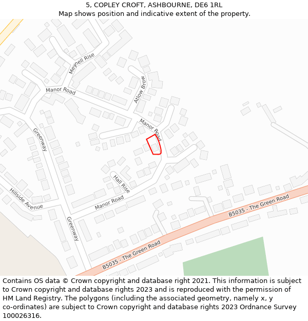 5, COPLEY CROFT, ASHBOURNE, DE6 1RL: Location map and indicative extent of plot