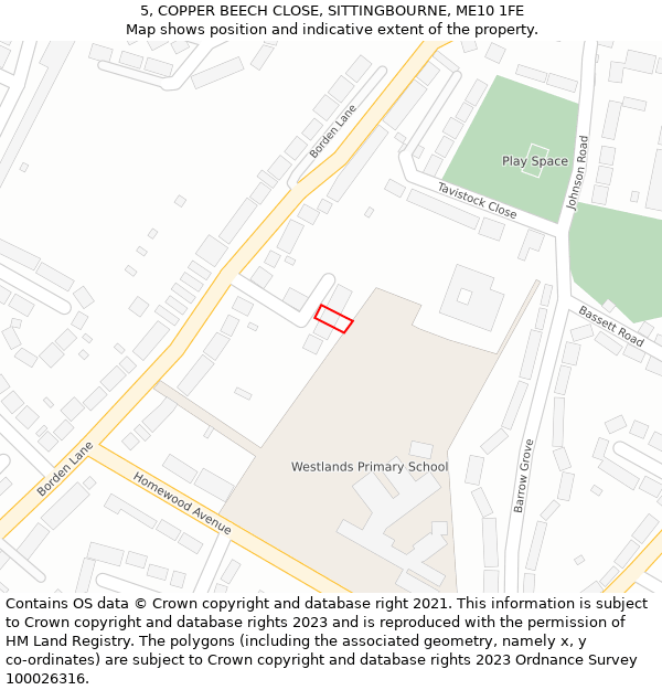 5, COPPER BEECH CLOSE, SITTINGBOURNE, ME10 1FE: Location map and indicative extent of plot