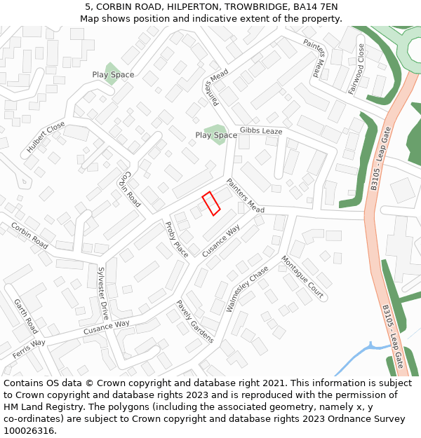 5, CORBIN ROAD, HILPERTON, TROWBRIDGE, BA14 7EN: Location map and indicative extent of plot