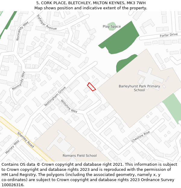 5, CORK PLACE, BLETCHLEY, MILTON KEYNES, MK3 7WH: Location map and indicative extent of plot