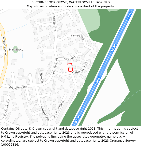 5, CORNBROOK GROVE, WATERLOOVILLE, PO7 8RD: Location map and indicative extent of plot