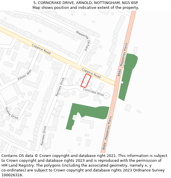 5, CORNCRAKE DRIVE, ARNOLD, NOTTINGHAM, NG5 6SP: Location map and indicative extent of plot