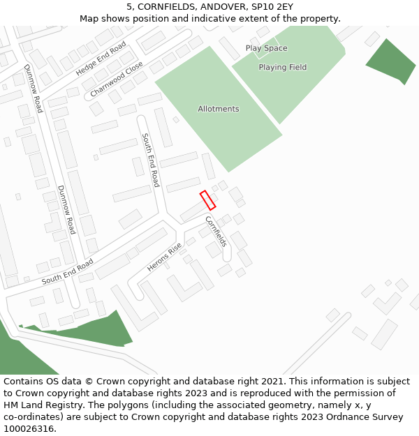 5, CORNFIELDS, ANDOVER, SP10 2EY: Location map and indicative extent of plot