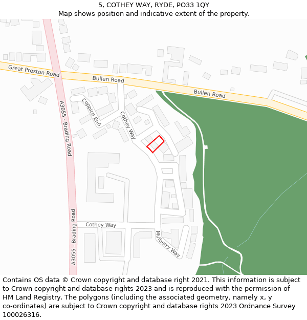 5, COTHEY WAY, RYDE, PO33 1QY: Location map and indicative extent of plot