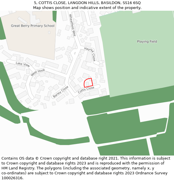 5, COTTIS CLOSE, LANGDON HILLS, BASILDON, SS16 6SQ: Location map and indicative extent of plot