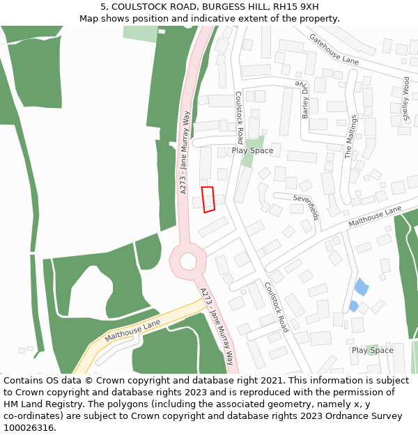 5, COULSTOCK ROAD, BURGESS HILL, RH15 9XH: Location map and indicative extent of plot