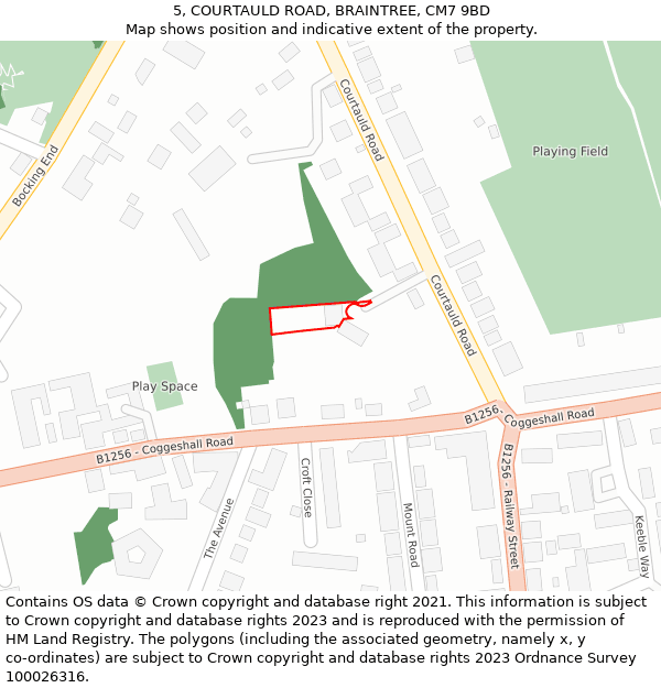 5, COURTAULD ROAD, BRAINTREE, CM7 9BD: Location map and indicative extent of plot