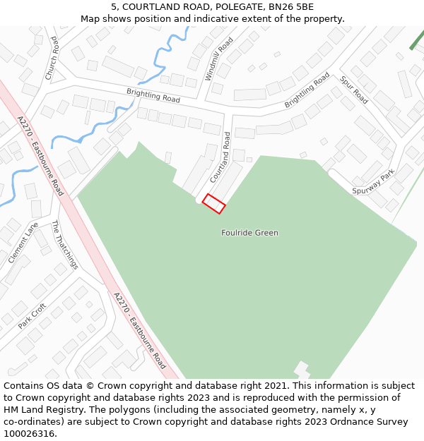 5, COURTLAND ROAD, POLEGATE, BN26 5BE: Location map and indicative extent of plot