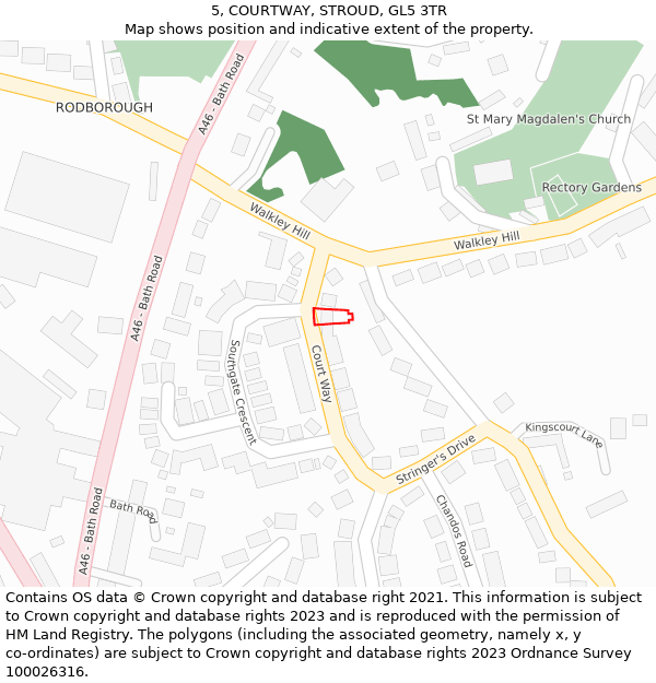 5, COURTWAY, STROUD, GL5 3TR: Location map and indicative extent of plot