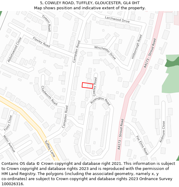 5, COWLEY ROAD, TUFFLEY, GLOUCESTER, GL4 0HT: Location map and indicative extent of plot