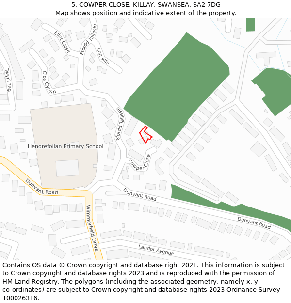 5, COWPER CLOSE, KILLAY, SWANSEA, SA2 7DG: Location map and indicative extent of plot