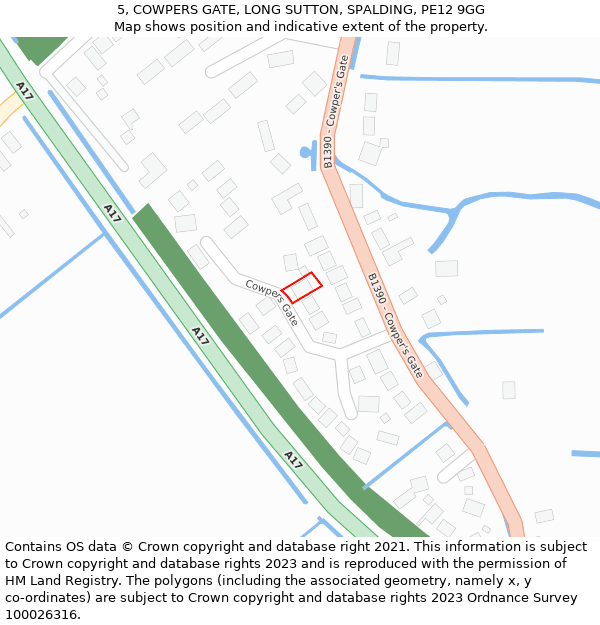 5, COWPERS GATE, LONG SUTTON, SPALDING, PE12 9GG: Location map and indicative extent of plot