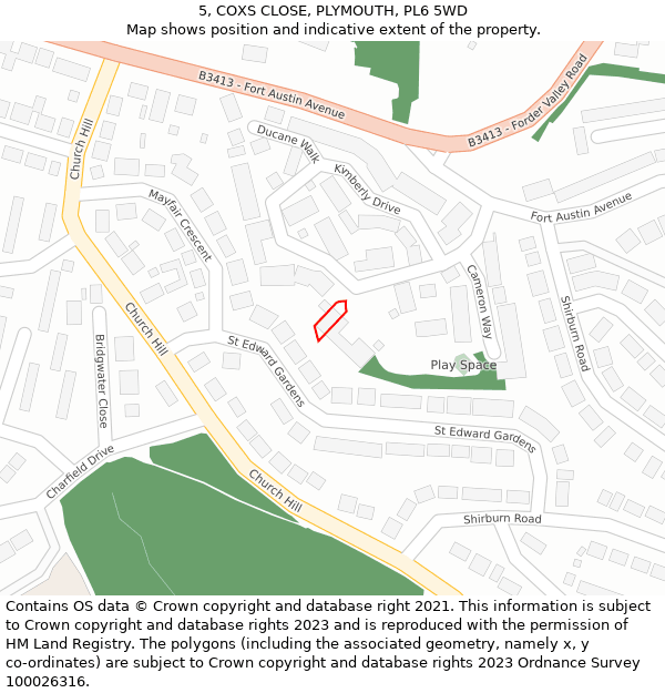 5, COXS CLOSE, PLYMOUTH, PL6 5WD: Location map and indicative extent of plot