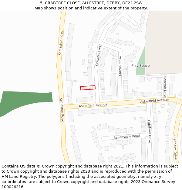 5, CRABTREE CLOSE, ALLESTREE, DERBY, DE22 2SW: Location map and indicative extent of plot